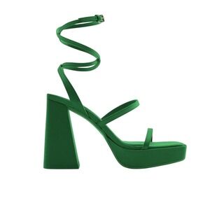 ZARA Green Satin Platform Strappy Wrap Heels Women Size 38